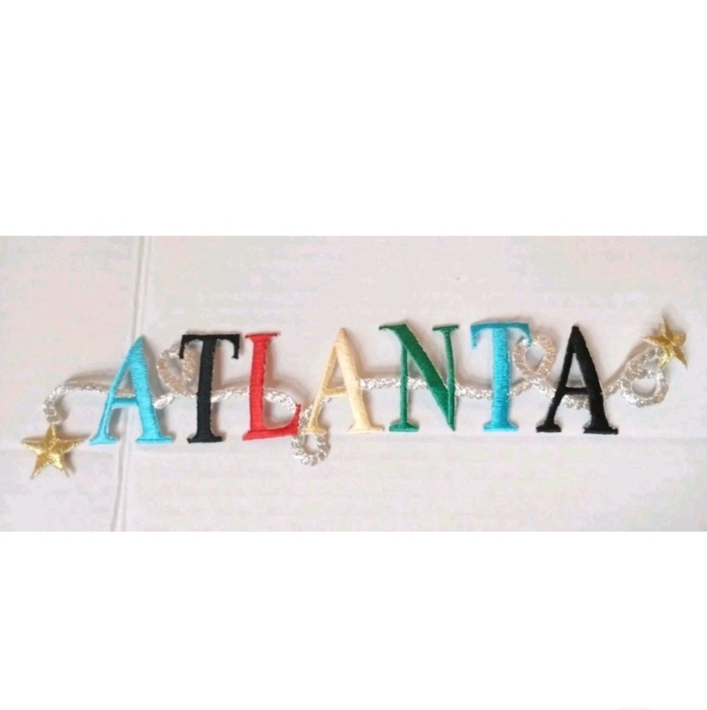 (1) "Atlanta" Script Logo Embroidered Patch Emblem Appliqué! 9"x2" Inch. Iron-On